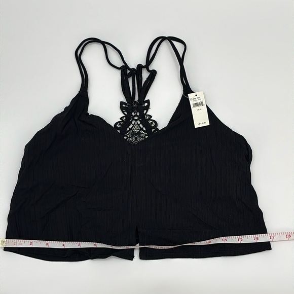Aerie Ribbed Black Strappy Crop Top with lace detail size Medium NWT - Picture 3 of 11